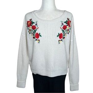 Angel Kiss Sweater Long Sleeve Pullover Floral Embroidery Off White Red Medium M